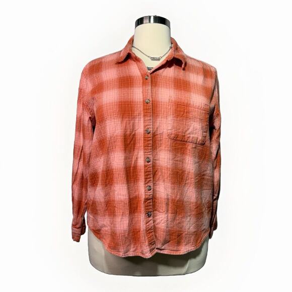 Universal Thread Tops - Universal Thread Plaid Shirt Women’s Size XXL Orange & Peach Flannel Button-Down